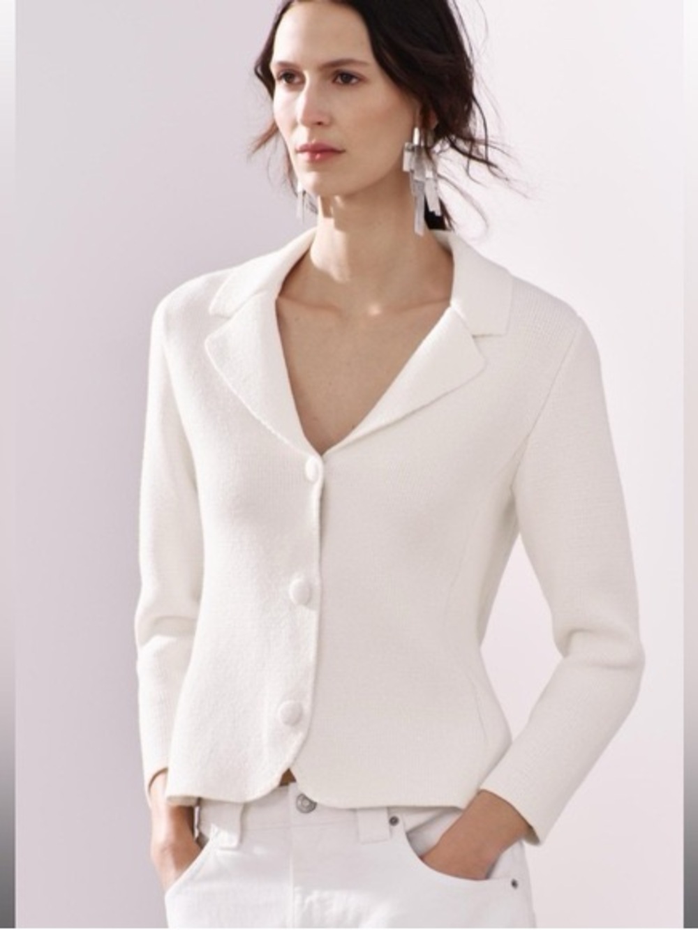 Zara Classic White Knit Women's Blazer Jacket